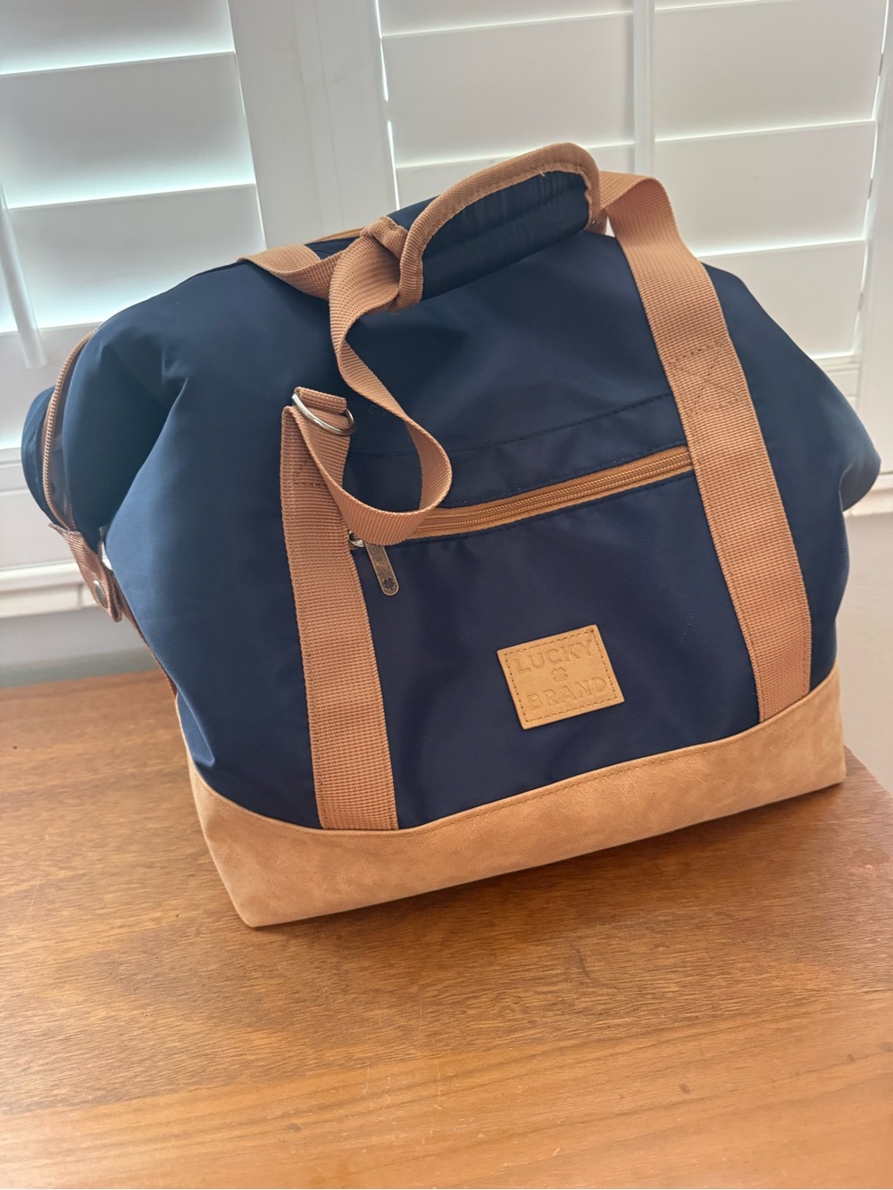 Lucky Brand Navy and Tan Travel Duffel Tote